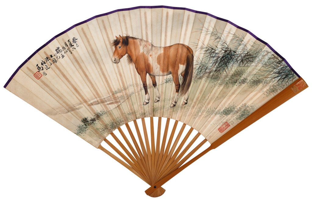 View full screen - View 1 of Lot 890. 馬晉 溪畔立馬、隸書白居易詩 | Ma Jin, Horse; Calligraphy.