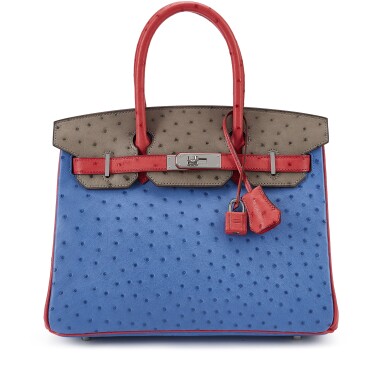 View full screen - View 1 of Lot 169. Bougainvillier, Bleu Mykonos and Mousse Ostrich HSS Birkin 30 Palladium Hardware, 2014.