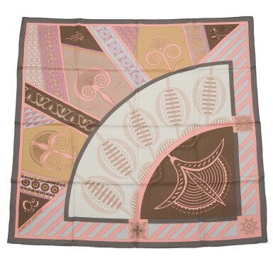 View full screen - View 1 of Lot 116. Hermès "Geometrie Cretoise" Silk Twill Scarf 90cm.