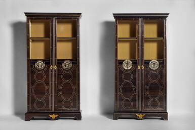View full screen - View 1 of Lot 317. A Pair of Louis XIV Gilt Bronze-Mounted and Pewter-Inlaid Ebony and Walnut Bibliothèques, Circa 1700.
