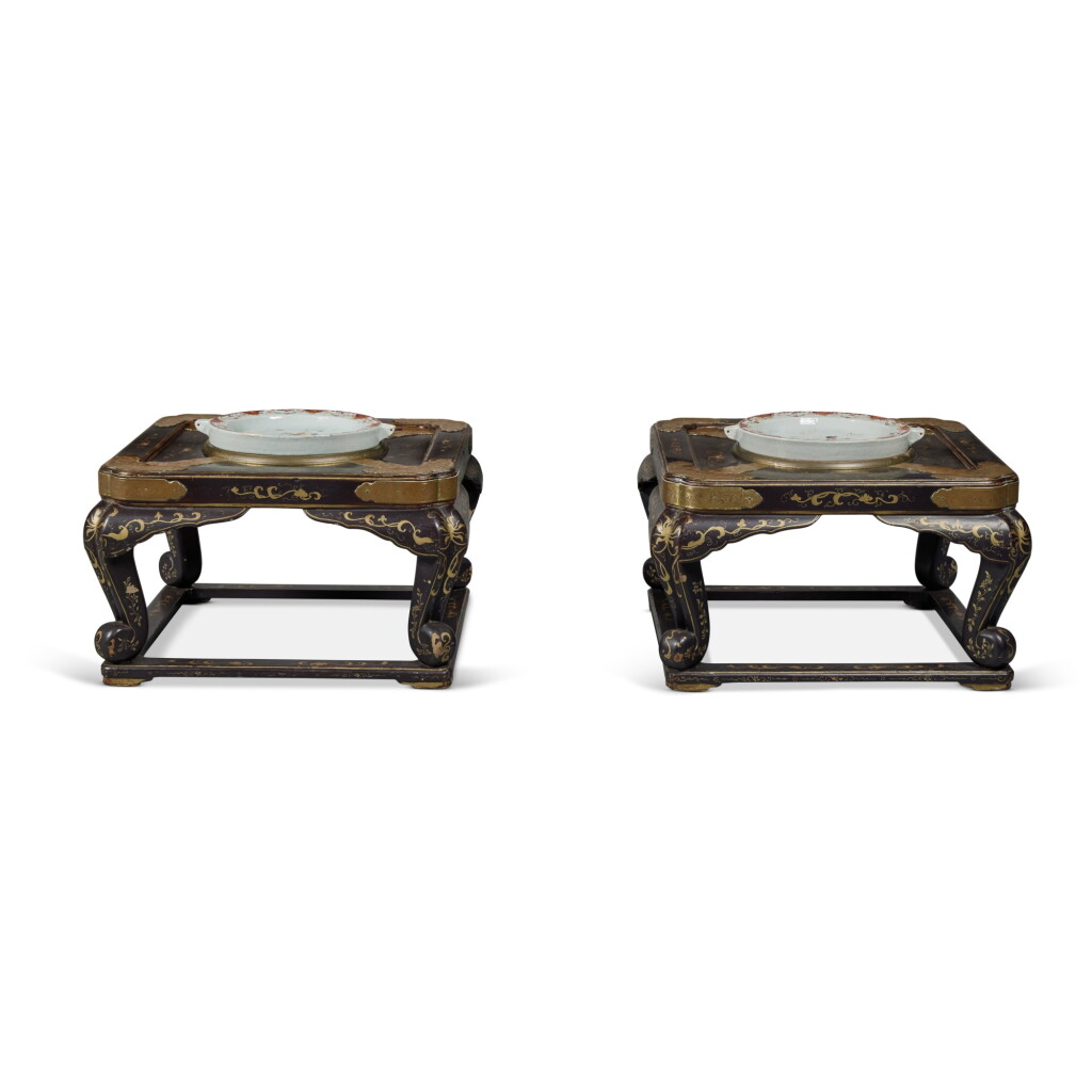 View full screen - View 1 of Lot 102. A Pair of Gilt and Black Lacquer Low Tables, 19th Century.