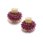 RENÉ BOIVIN | PAIR OF GOLD AND RUBY EAR CLIPS, 1936 - 1938
