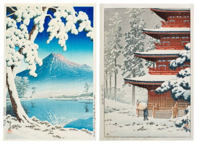View full screen - View 1 of Lot 119. Kawase Hasui (1883-1957) | Two woodblock prints depicting snow scenes | Showa period, 20th century.