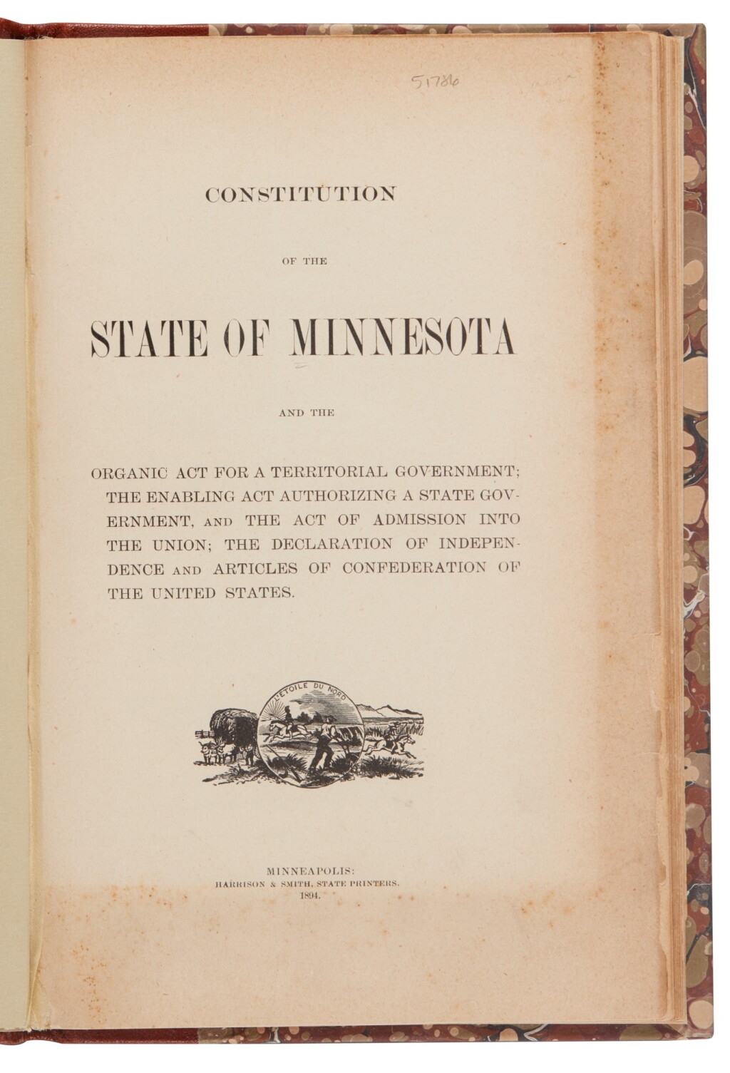 View full screen - View 1 of Lot 145. Minnesota | The Minnesota State Constitution, the Declaration of Independence, and the Articles of Confederation.