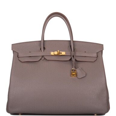 View full screen - View 1 of Lot 47. Hermès Gris Etain Birkin 40cm of Togo Leather with Gold Hardware .