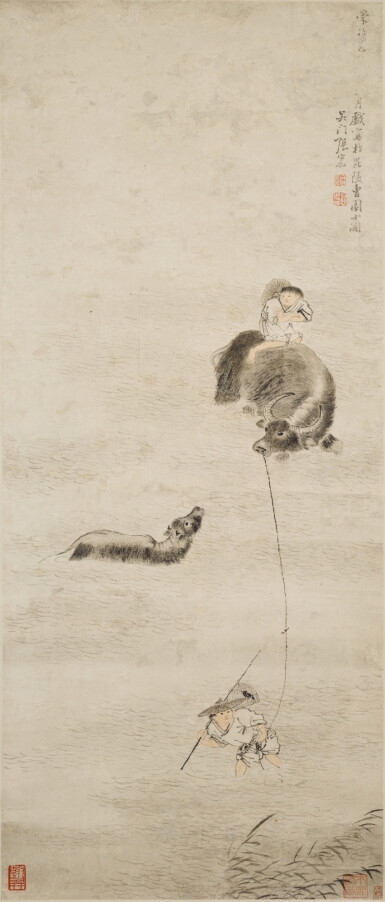 View full screen - View 1 of Lot 3034. Zhang Hong, Buffalo and Shepherd Boy | 張宏 春波牛背圖 .