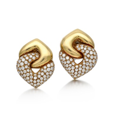 View full screen - View 1 of Lot 68. Diamond ear clips, 'Doppio Cuore'.