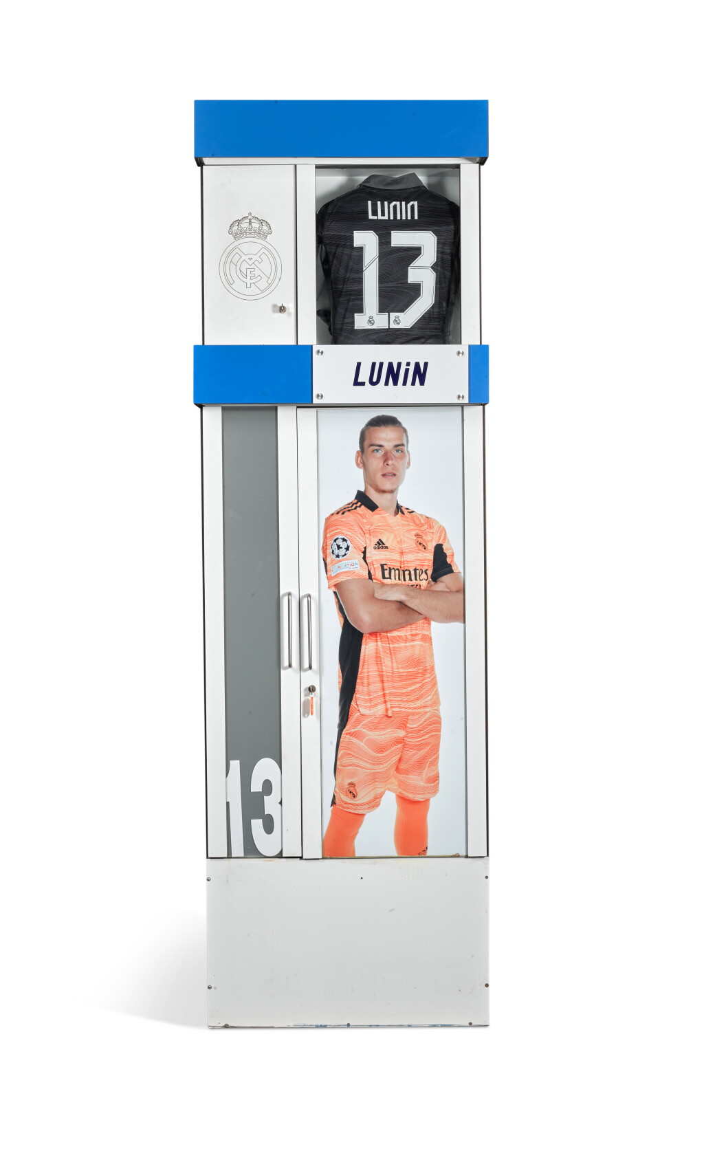 View full screen - View 1 of Lot 13. First Team Locker #13: The Real Madrid Santiago Bernabéu Stadium 2001/02 - 2021/22 | Andriy Lunin, Thibaut Courtois, Kiko Casilla, Keylor Navas, Jesús Fernández, Antonio Adán, Jerzy Dudek, Jordi Codina, Diego López, Carlos Sánchez, César Sánchez.