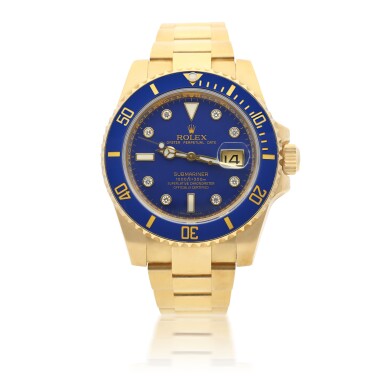 View full screen - View 1 of Lot 89. ROLEX | REFERENCE 116618 SUBMARINER A YELLOW GOLD AUTOMATIC WRISTWATCH WITH DATE, DIAMOND-SET INDEXES AND BRACELET, CIRCA 2017.