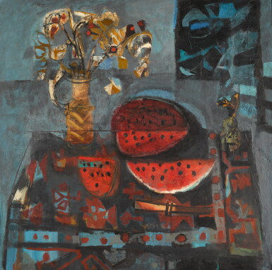 View full screen - View 1 of Lot 99. Still Life with Flowers and Watermelon.