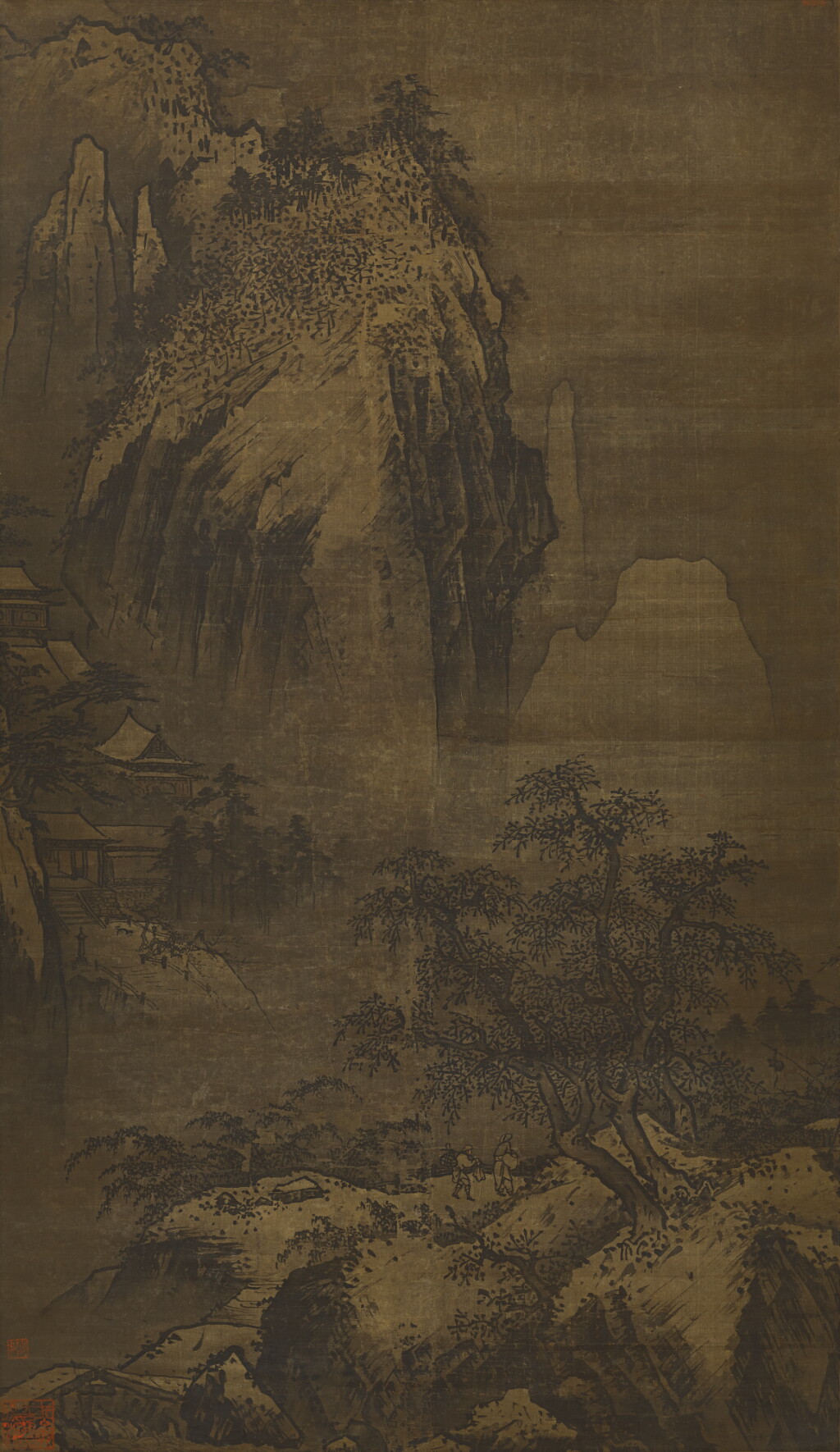 View full screen - View 1 of Lot 2541. ANONYMOUS (14TH CENTURY, ATTRIBUTED TO XIA GUI) 佚名 (十四世紀;前傳夏圭) | TEMPLE IN WINTER MOUNTAINS 雪峰古寺.