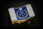 An Important Imperial Presentation jewelled gold and guilloché enamel snuffbox, workmaster Nikolai Chernokov, Bolin, St Petersburg, 1908-1917