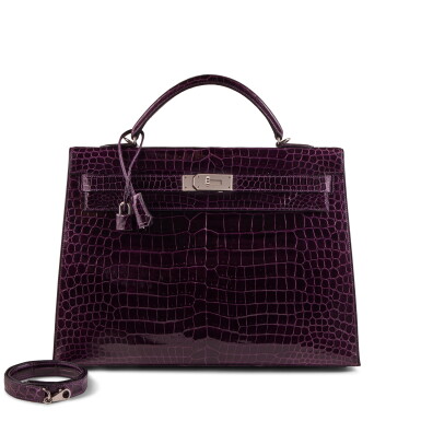 View full screen - View 1 of Lot 95. Amethyst Shiny Porosus Crocodile Kelly 40 Sellier Palladium Hardware, 2012.