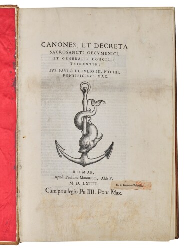 View full screen - View 1 of Lot 392. Council of Trent, Canones et decreta, Rome, 1564, folio, later Spanish calf, printed on vellum.