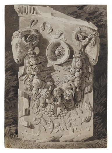 View full screen - View 1 of Lot 265. Study of a Roman Altar, decorated with rams heads and a garland.