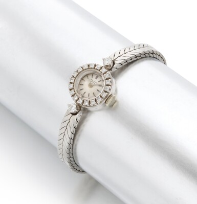 View full screen - View 1 of Lot 95. Ref. 3267/10 | White gold and diamond-set bracelet watch | Circa 1960.