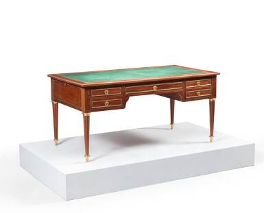 View full screen - View 1 of Lot 173. A Louis XVI mahogany and mahogany veneered bureau plat, circa 1780, stamped Fidelys Schey.