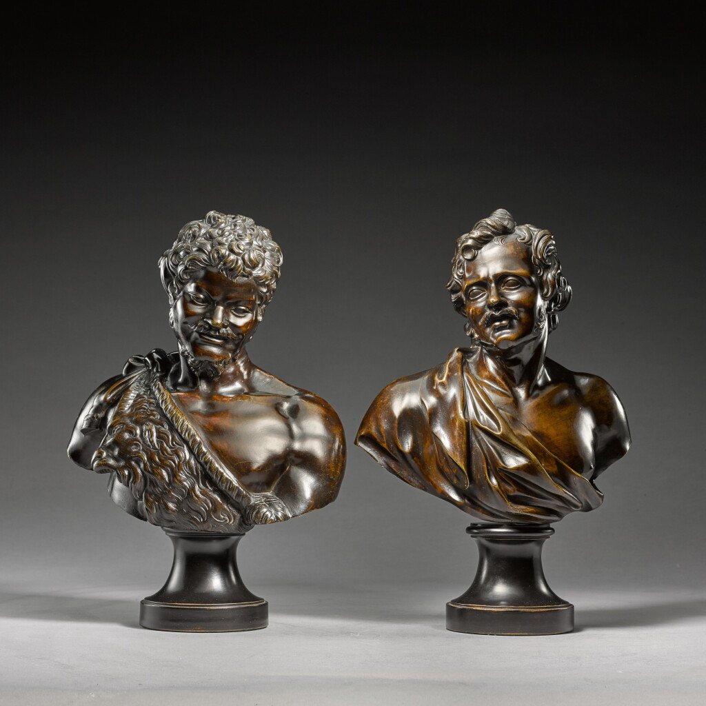 View full screen - View 1 of Lot 130. AFTER MODELS ATTRIBUTED TO MASSIMILIANO SOLDANI-BENZI (1656-1740) | PAIR OF BUSTS OF A FAUN AND A YOUNG MAN.