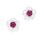 Aletto Brothers | Pair of Rock Crystal, Ruby and Diamond Ear Clips | Aletto Brothers | 白水晶 配 紅寶石 及 鑽石 耳環一對
