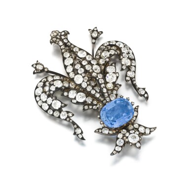 View full screen - View 1 of Lot 1072. A sapphire and diamond brooch, late 19th century.