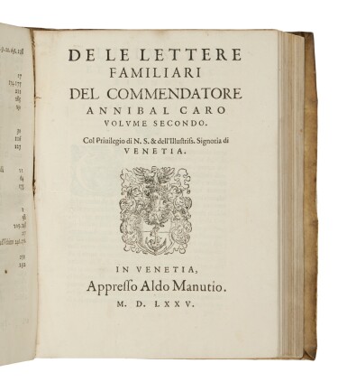 View full screen - View 1 of Lot 248. Caro, De le lettere, Venice, Aldus, 1574-1575, contemporary limp vellum.