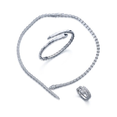 View full screen - View 1 of Lot 930. Diamond demi-parure and a gold bangle, 'Serpenti Viper',.