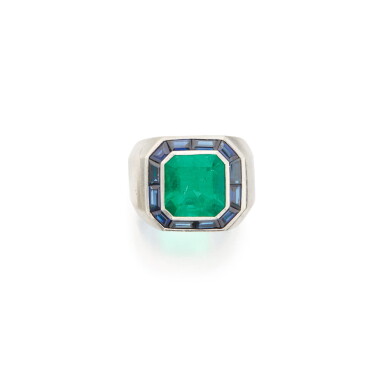 View full screen - View 1 of Lot 47. Emerald and Sapphire Ring.