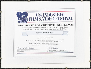 View full screen - View 1 of Lot 2308. Freddie Mercury’s performing arts award for ‘I’m Going Slightly Mad’.