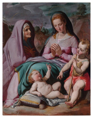 View full screen - View 1 of Lot 434. Madonna and Child with Saints Elizabeth and John the Baptist.
