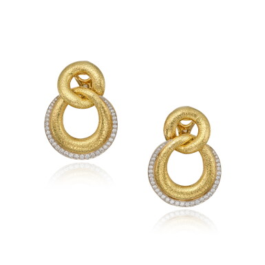 View full screen - View 1 of Lot 41. Pair of Gold and Diamond Earclips.