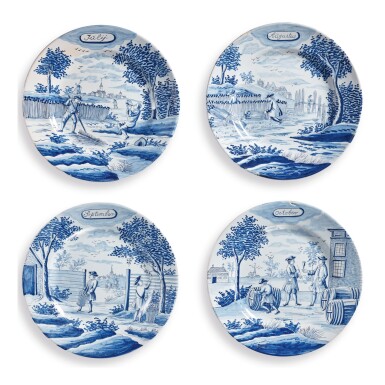 View full screen - View 1 of Lot 265. FOUR DUTCH DELFT BLUE AND WHITE TITLED MONTH PLATES, LATE 19TH CENTURY/20TH CENTURY.