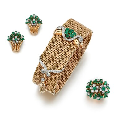 View full screen - View 1 of Lot 172. Group of emerald and diamond jewellery, 1950s.