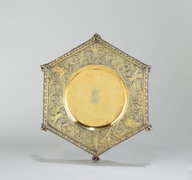 View full screen - View 1 of Lot 277. A George IV silver-gilt salver, Edward Farrell for Kensington Lewis, London, 1825.