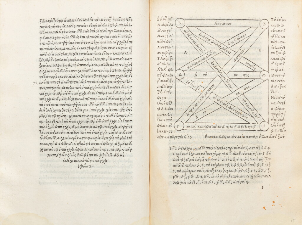 View full screen - View 1 of Lot 4. Opera omnia (en grec). Venise, Alde Manuce, 1er novembre 1495-juin 1498. 5 parties en 6 vol. in-folio. Rare édition princeps..