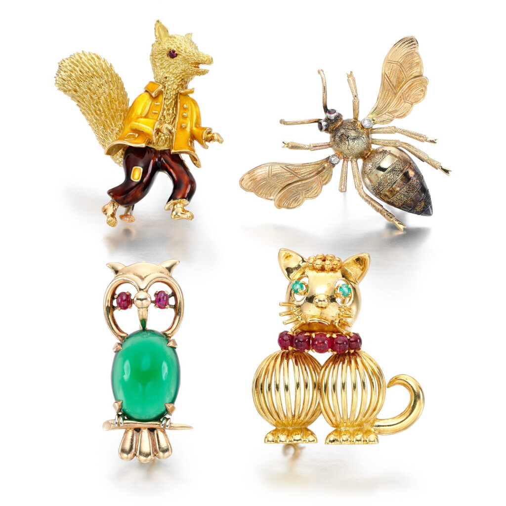View full screen - View 1 of Lot 51. Four gem set brooches, one Boucheron, 1950s-60s.