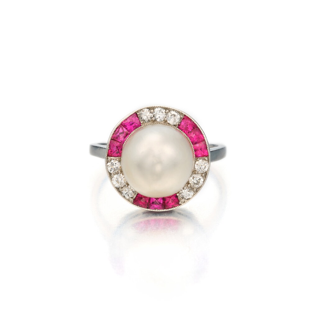 View full screen - View 1 of Lot 233. Pearl, Ruby and Diamond Ring.