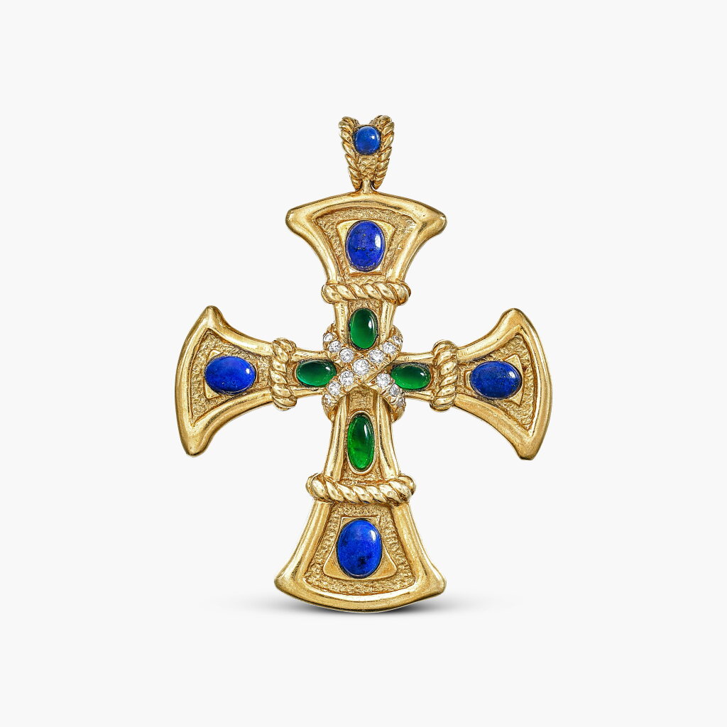 View full screen - View 1 of Lot 1292. Lapis Lazuli, Chalcedony and Diamond Pendant | 梵克雅寶 青金石 配 綠玉髓 及 鑽石 掛墜.