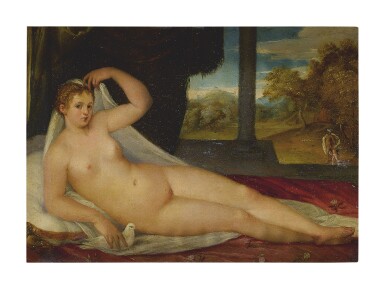 View full screen - View 1 of Lot 22. ATTRIBUTED TO LAMBERT SUSTRIS | VENUS WITH A LANDSCAPE IN THE BACKGROUND.