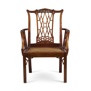 View full screen - View 1 of Lot 76. A George III Mahogany Chinese Fretwork Open Armchair, Circa 1760.