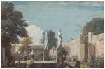 MARCO RICCI | THE WALLED COURTYARD OF A VILLA WITH STATUES AND FIGURES