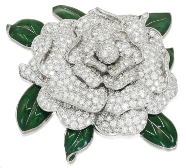 View full screen - View 1 of Lot 54. OSCAR HEYMAN & BROTHERS | DIAMOND AND ENAMEL CLIP-BROOCH.