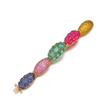 View full screen - View 1 of Lot 226. Colored Stone and Diamond Bracelet.