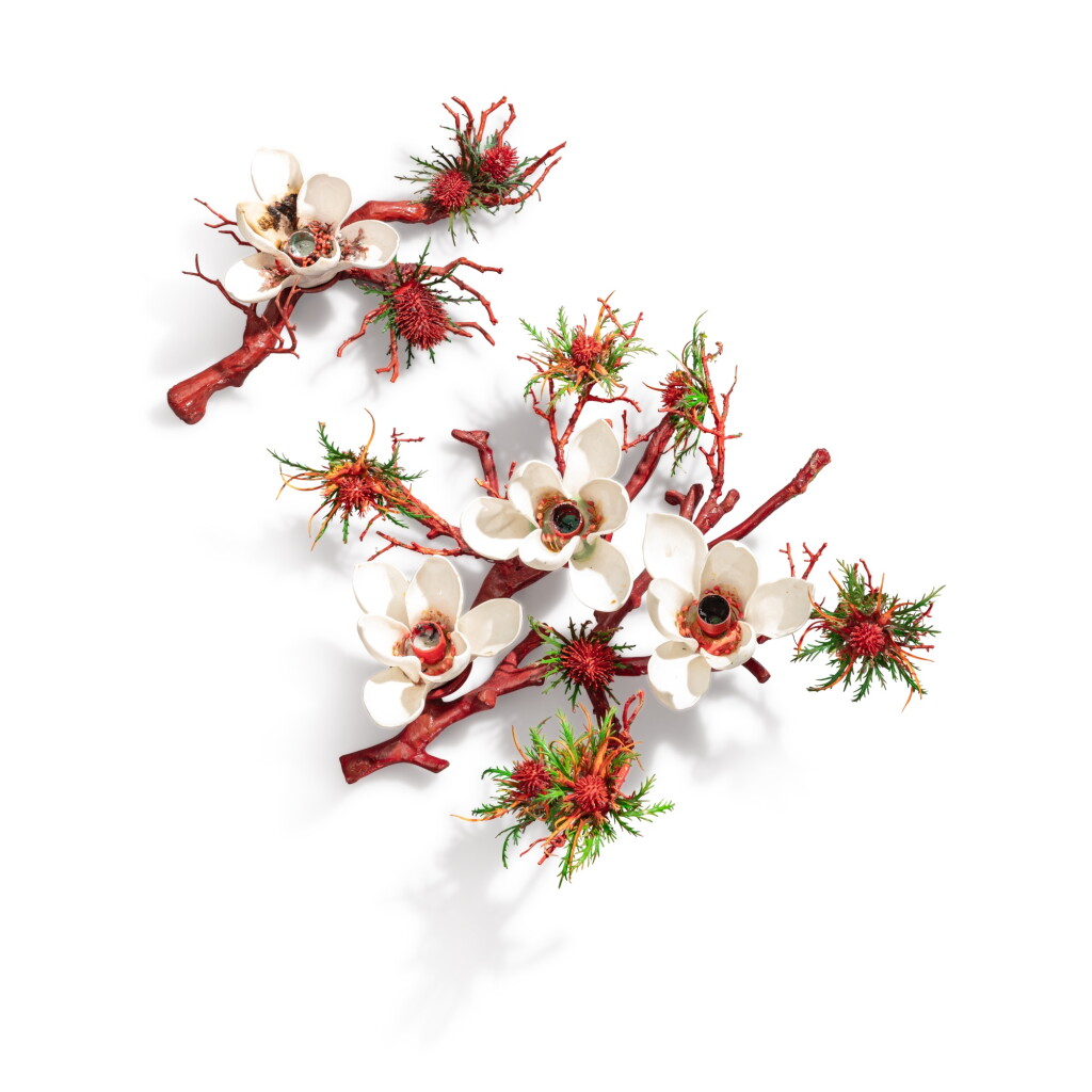 View full screen - View 1 of Lot 124. A set of two resin and porcelain candelabra, modern.