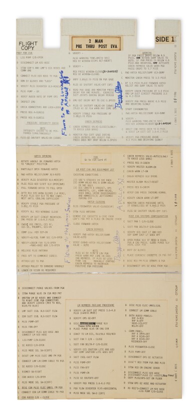 View full screen - View 1 of Lot 19. LUNAR SURFACE FLOWN Apollo 11 LM EVA Checklist Three Piece Cue Card Set.