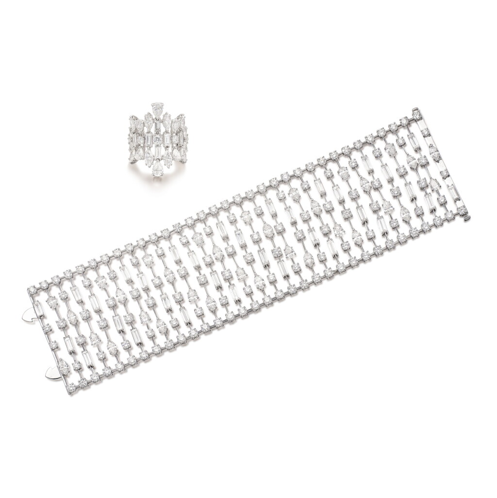 View full screen - View 1 of Lot 1642. DIAMOND BRACELET AND RING | 鑽石 手鐲 及 戒指.