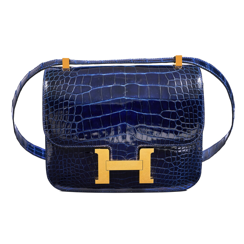 View full screen - View 1 of Lot 42. Bleu Saphir Shiny Mississipiensis Alligator and Bleu Paon Swift Verso Constance 24 Gold Hardware, 2018.