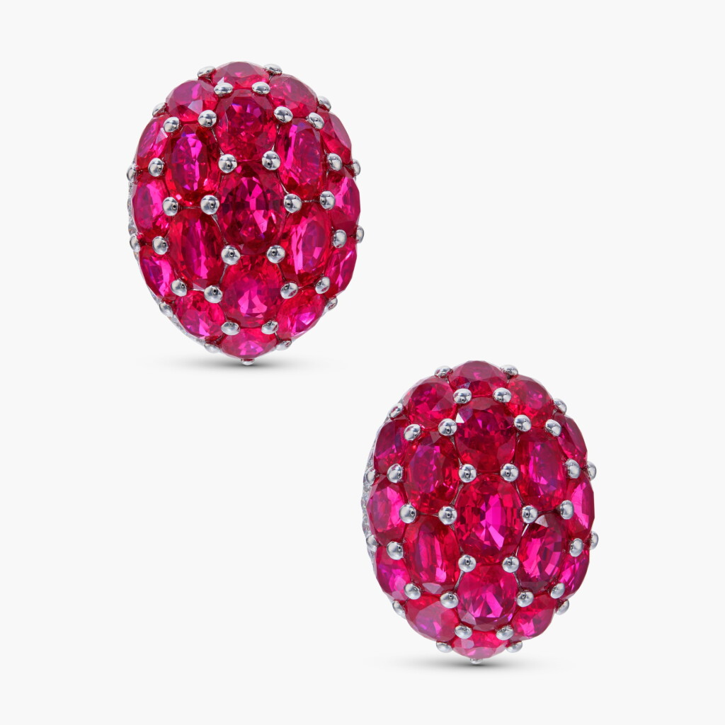 View full screen - View 1 of Lot 742. Pair of Ruby and Diamond Earrings.