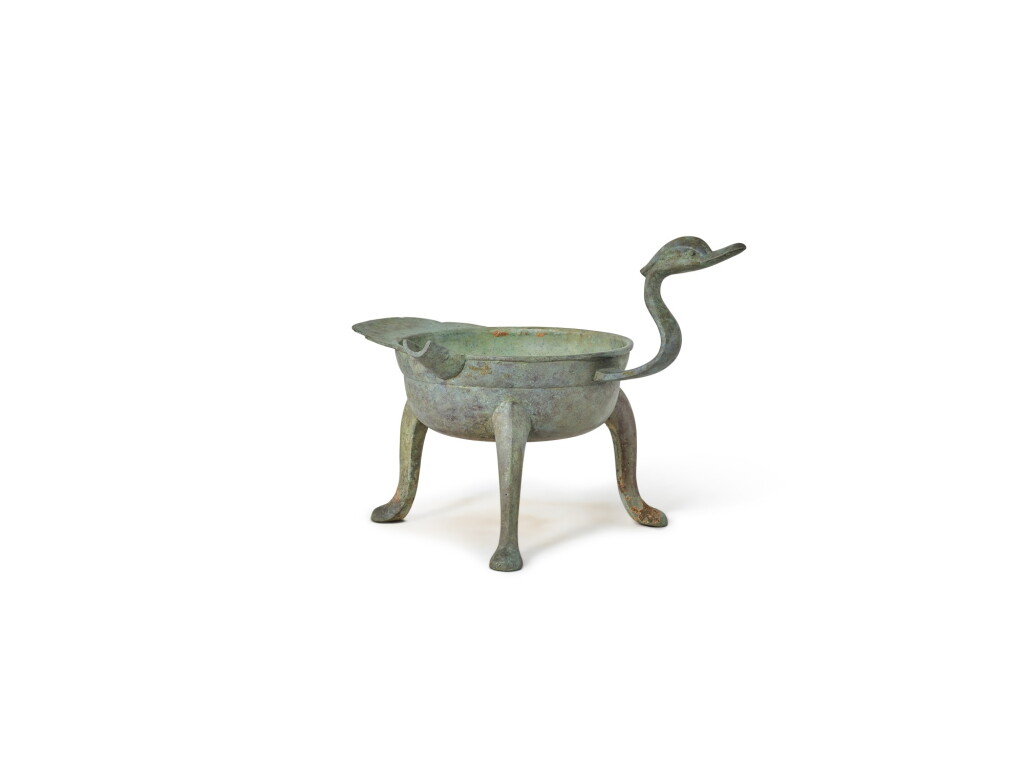 View full screen - View 1 of Lot 5041. A bronze ritual lamp, jiaodou Six dynasties period 六朝 青銅寶鵝樵斗.