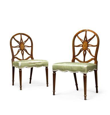 View full screen - View 1 of Lot 46. A PAIR OF GEORGE III MAHOGANY SIDE CHAIRS, CIRCA 1775, ATTRIBUTED TO HENRY HILL OF MARLBOROUGH.