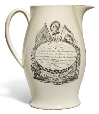 View full screen - View 1 of Lot 242. A LIVERPOOL CREAMWARE TRANSFER-PRINTED `SUCCESS TO AMERICA` JUG, CIRCA 1795.